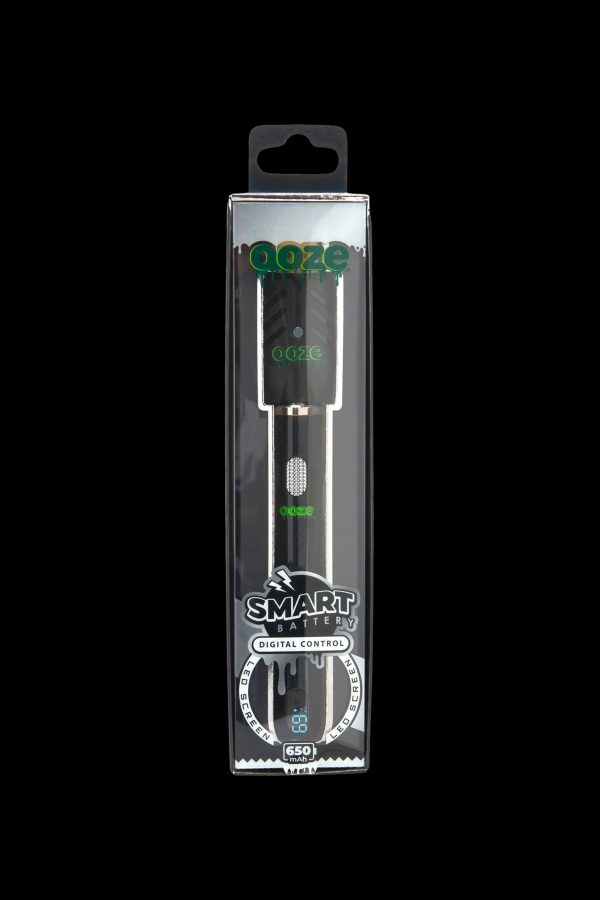 Packaged Ooze Smart digital control cannabis battery with LED screen and 650mAh capacity.