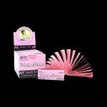 Pink “Blazy Susan” perforated rolling machine filter tips displayed with packaging.