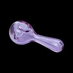 Purple glass smoking pipe against a black background.