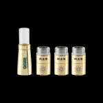 Gold cannabis oil cartridges and a charging base.