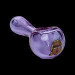 Purple glass pipe with Rick Sanchez character art.