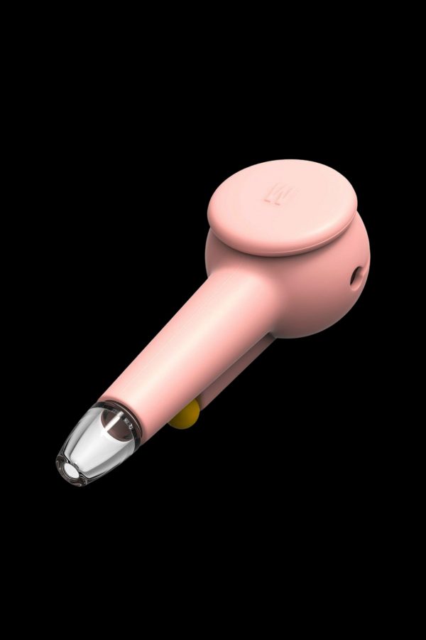 Pink silicone dab rig with glass bowl.