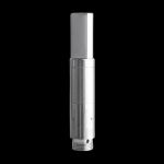 Silver cannabis oil vaporizer cartridge on a black background.