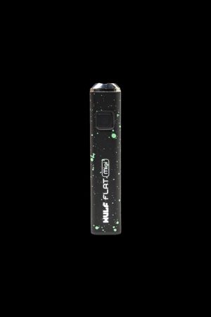 Black cannabis vape pen with green splatter design.