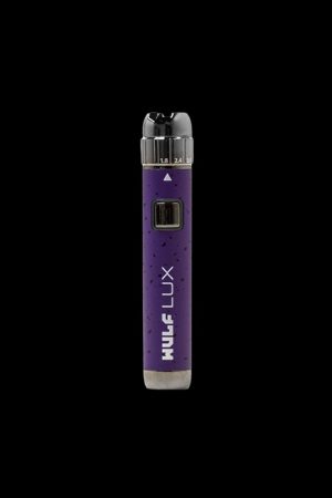 Purple cannabis vape pen with digital display.