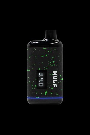 Black and green cannabis vape pen with digital display.