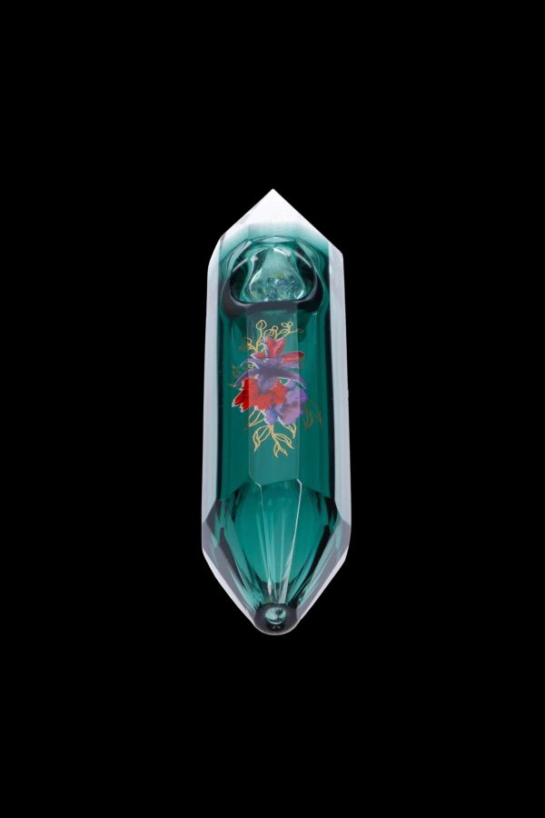 Famous Design Floral Lush Crystal Hand Pipe - Teal