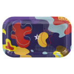 Front view of the Famous Brandz "Papaya" Rolling Tray, displaying a colorful, abstract design on a flat, rectangular surface.