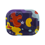 Overhead view of the Famous Brandz "Papaya" Rolling Tray, displaying a colorful, patterned surface with a smooth, rectangular shape.