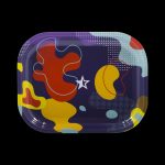 Front view of the "Famous Brandz Papaya" rolling tray with a vibrant, colorful design on a dark background.