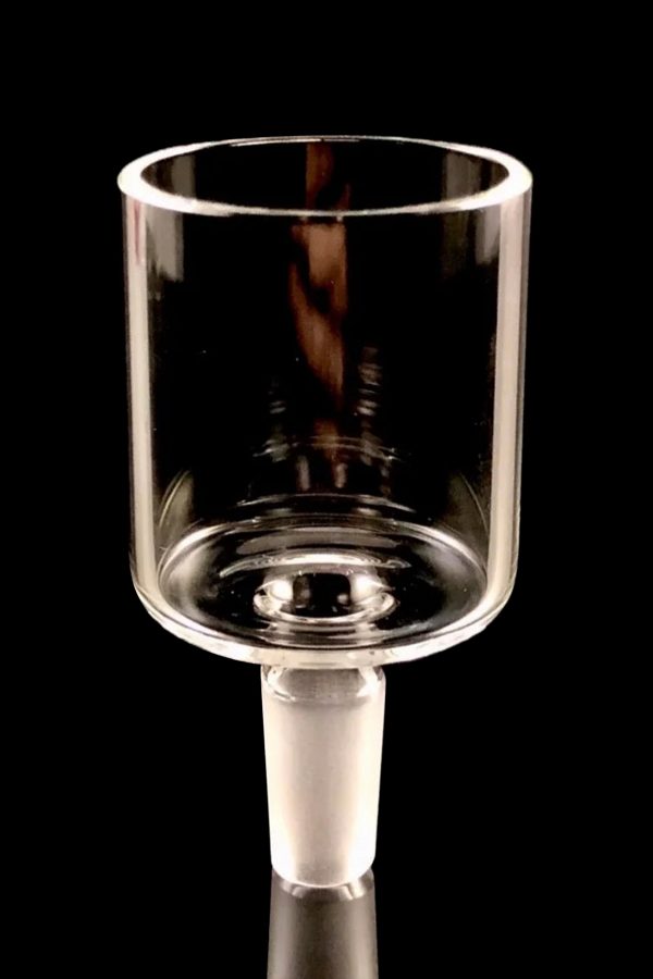 Clear glass bubbler for smoking, against a black background.