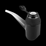 Black electronic dab rig with a glass mouthpiece.