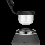 Puffco Peak portable dab rig with glass atomizers separated from the base.