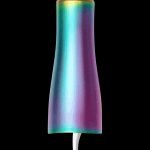 Iridescent cannabis vape pen against a black background.