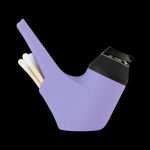 Purple silicone bubbler with cotton swabs, studio shot.