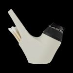 Cream-colored glass bubbler with a black mouthpiece.