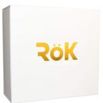 White box with gold foil "RÖK" logo, likely packaging for cannabis accessories.