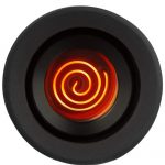 Close-up of a glowing coil inside a dark cannabis vaporizer.