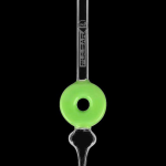 Green and clear glass dab tool with a rounded, circular mouthpiece.