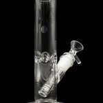 Clear glass water pipe (bong) with ice catcher and removable downstem, isolated on a black background.