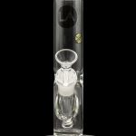 Clear glass water pipe (bong) with ice catcher and branded logo.