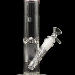 Clear glass bong with bubbler and removable bowl, isolated on black.