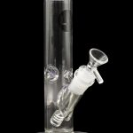 Clear glass water pipe (bong) with blue accents and a glass bowl.