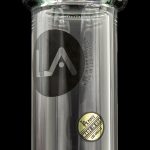 Clear glass water pipe with "LA Pipes - Made in USA" branding.