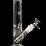 Clear glass bong with ice catcher and detachable downstem.