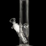 Clear glass bong with ice catcher, isolated on black.
