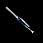 Iridescent cannabis vape pen on a black background.