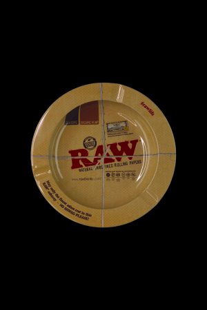 Top-down view of a full circular pack of RAW natural rolling papers on a black background.