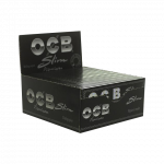 A slightly angled, close-up view of OCB Premium Single Wide Rolling Papers, showing the branded packet against a neutral background.