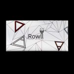 White packaging for Rowll cannabis rolling accessories with geometric triangle design and logo.