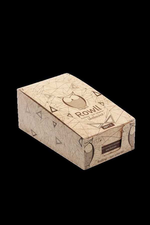 A box of Rowil rolling papers with a geometric pattern and the tagline "Rolling, but smarter."