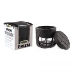 Black silicone cannabis jar with a glass insert, branded “Ooze PRISM” and displaying capacity details.