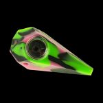 A side view of the Silicone Diamond Hand Pipe with Glass Bowl, displaying its faceted design and colorful gradient.