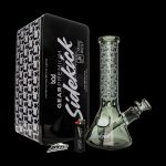 Limited edition Sidekick water pipe and storage box with geometric black and white design.