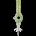 Green and white glass oil rig nail with titanium tip.