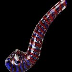 Hand pipe with red, white, and blue glass swirls.