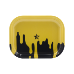 Front view of the “Famous Brandz Surrender” rolling tray with a black and gold marbled design on a plain white background.