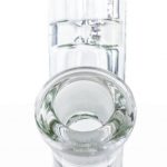Close-up view of the Tank Glass Straight Tube Bong’s mouthpiece, highlighting the clear glass construction and simple cylindrical form.