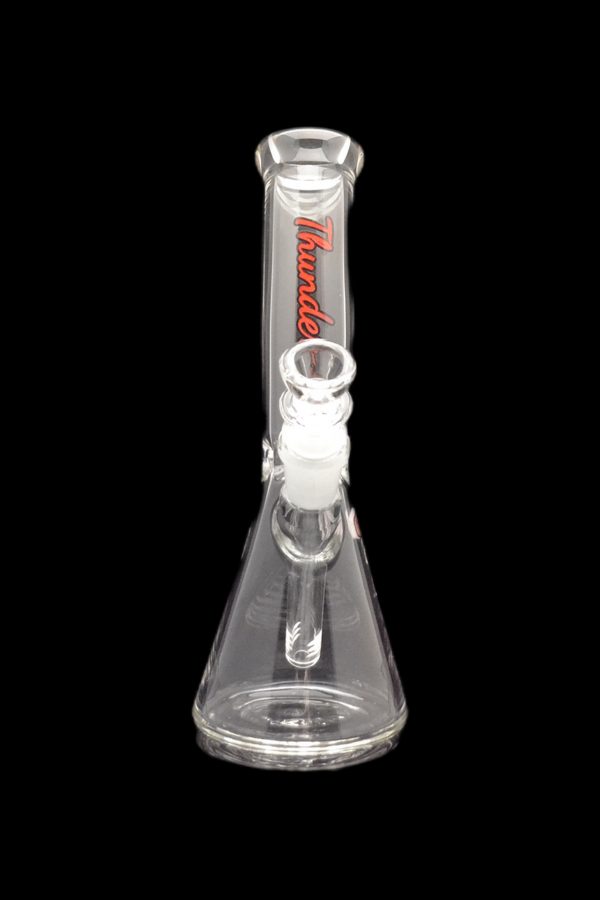 Clear glass bubbler with ice catch and "Hurricane" logo.