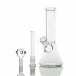 A studio shot of the LA Pipes Basic Beaker Water Pipe - Simply Guy, reflecting off a mirrored surface.