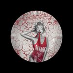 Round sticker featuring a stylized Marilyn Monroe illustration wearing a red tank top with "SAVAGE" and a cannabis leaf design, set against a cracked red background.