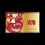 Gold cannabis packaging box featuring a snarling bear illustration and the text “CHOMP WONDERRETT & RUSS”.