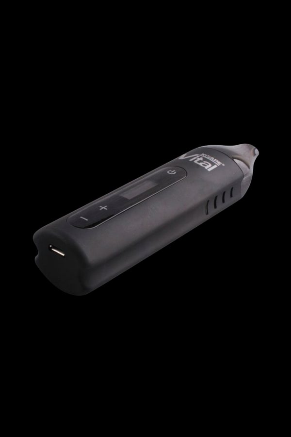 Black cannabis vape pen with digital display.