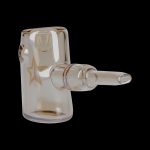 Amber glass bubbler with star decals and a cylindrical mouthpiece.