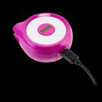 Pink electronic vaporizer with charging cable.