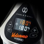 Close-up view of the Storz & Bickel Volcano Hybrid desktop vaporizer’s digital display, showing a temperature reading of 180.